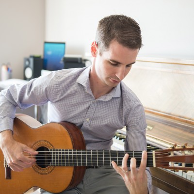 Playing Guitar at Piano - Color